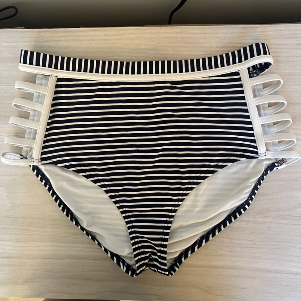 Tommy Hilfiger Striped High Waisted Bikini Set M NWOT Navy White - Picture 4 of 5